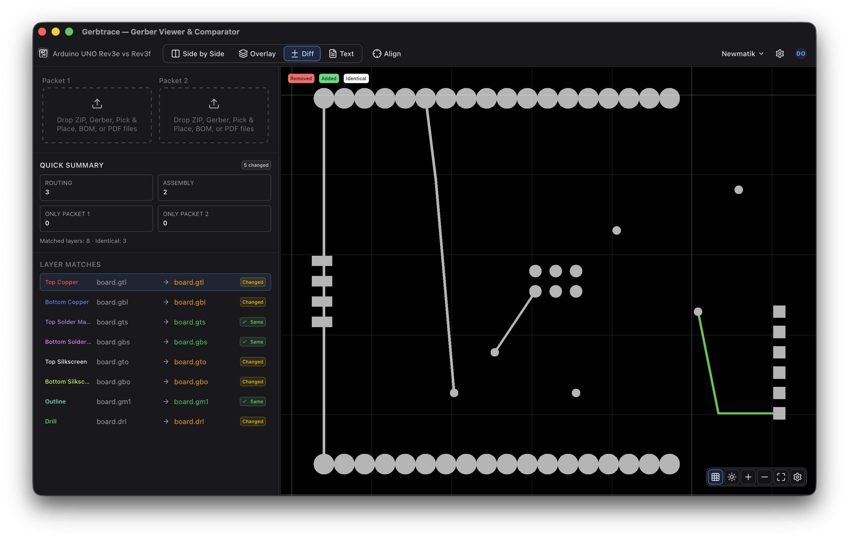 Pixel Diff highlighting added and removed geometry