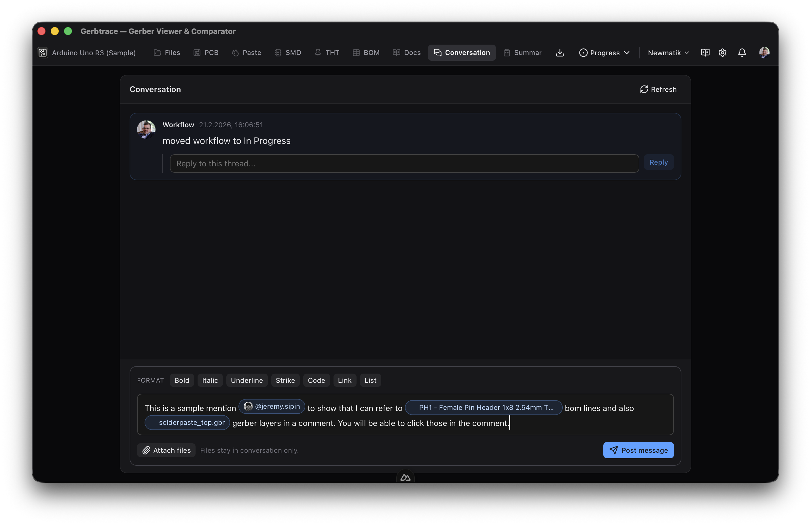 Message composer with formatting toolbar