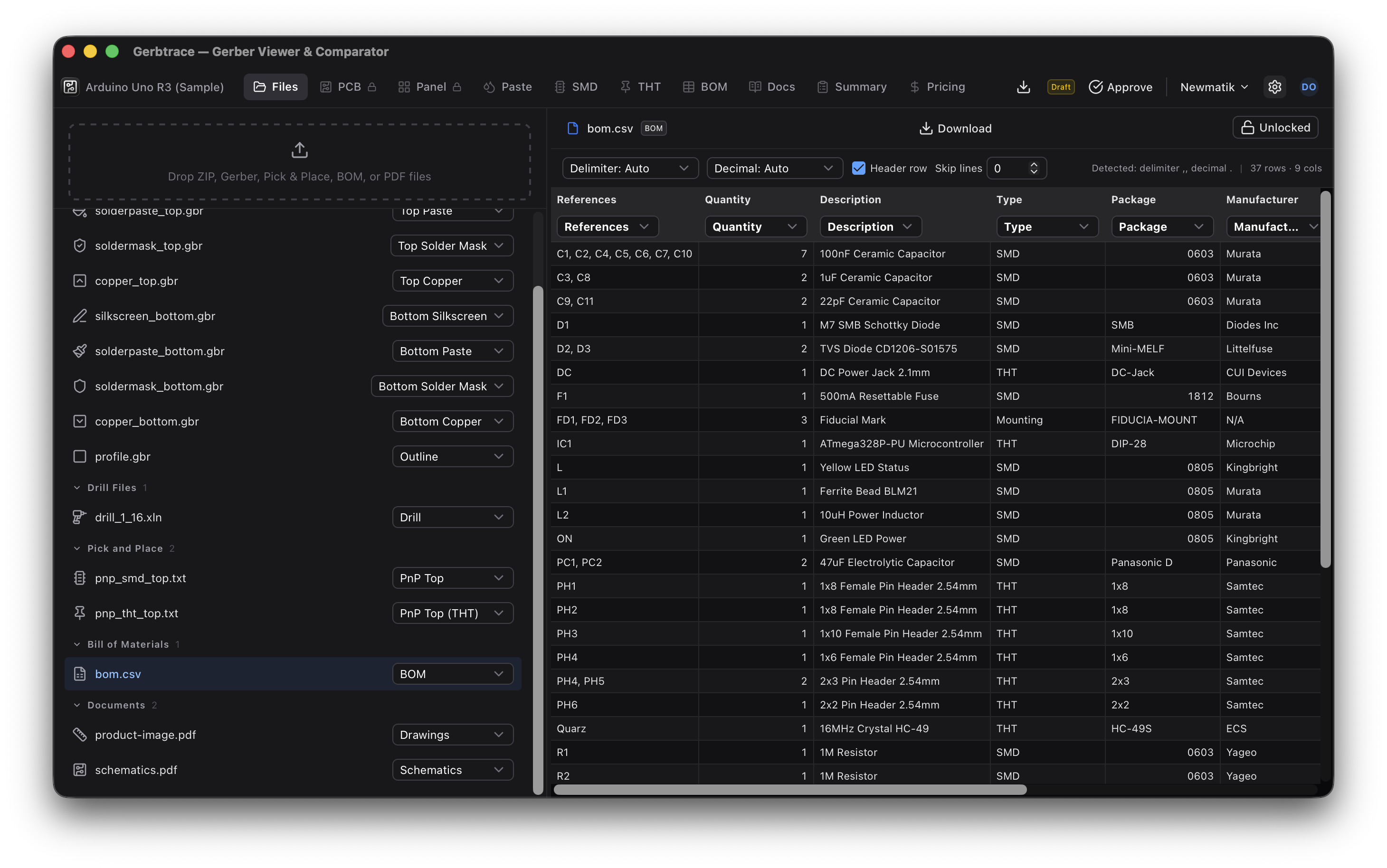 Files tab showing imported project files grouped by type