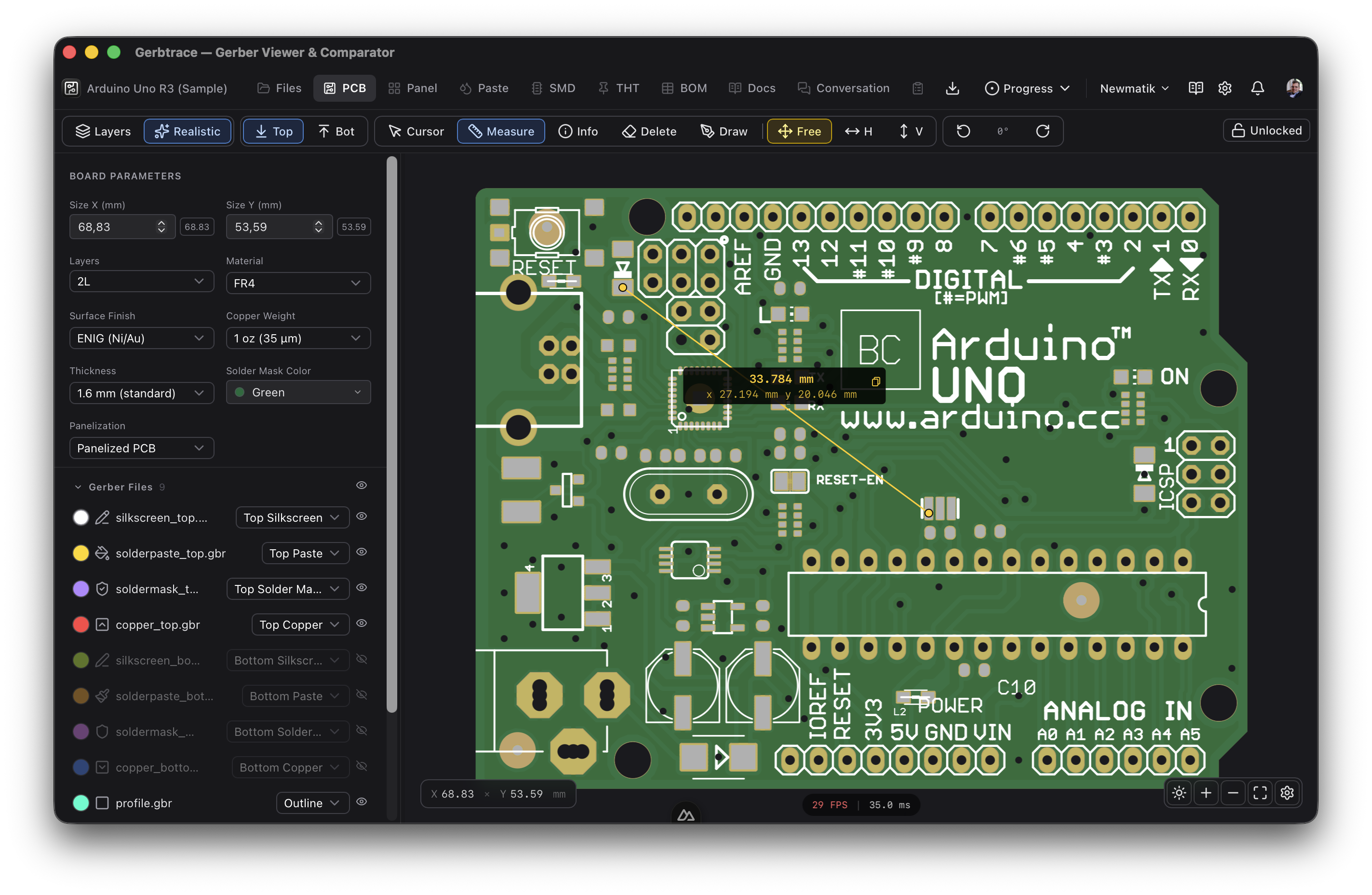 Measurement tools on PCB canvas