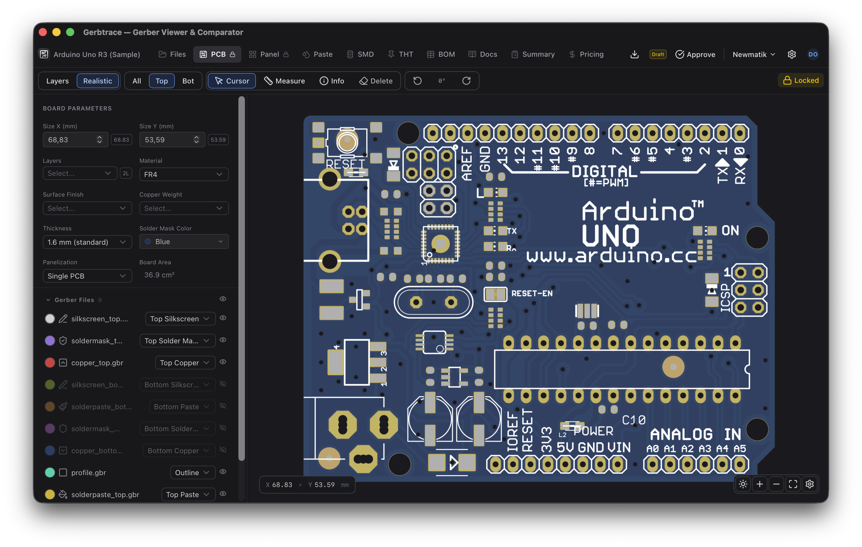 Realistic rendering of the PCB