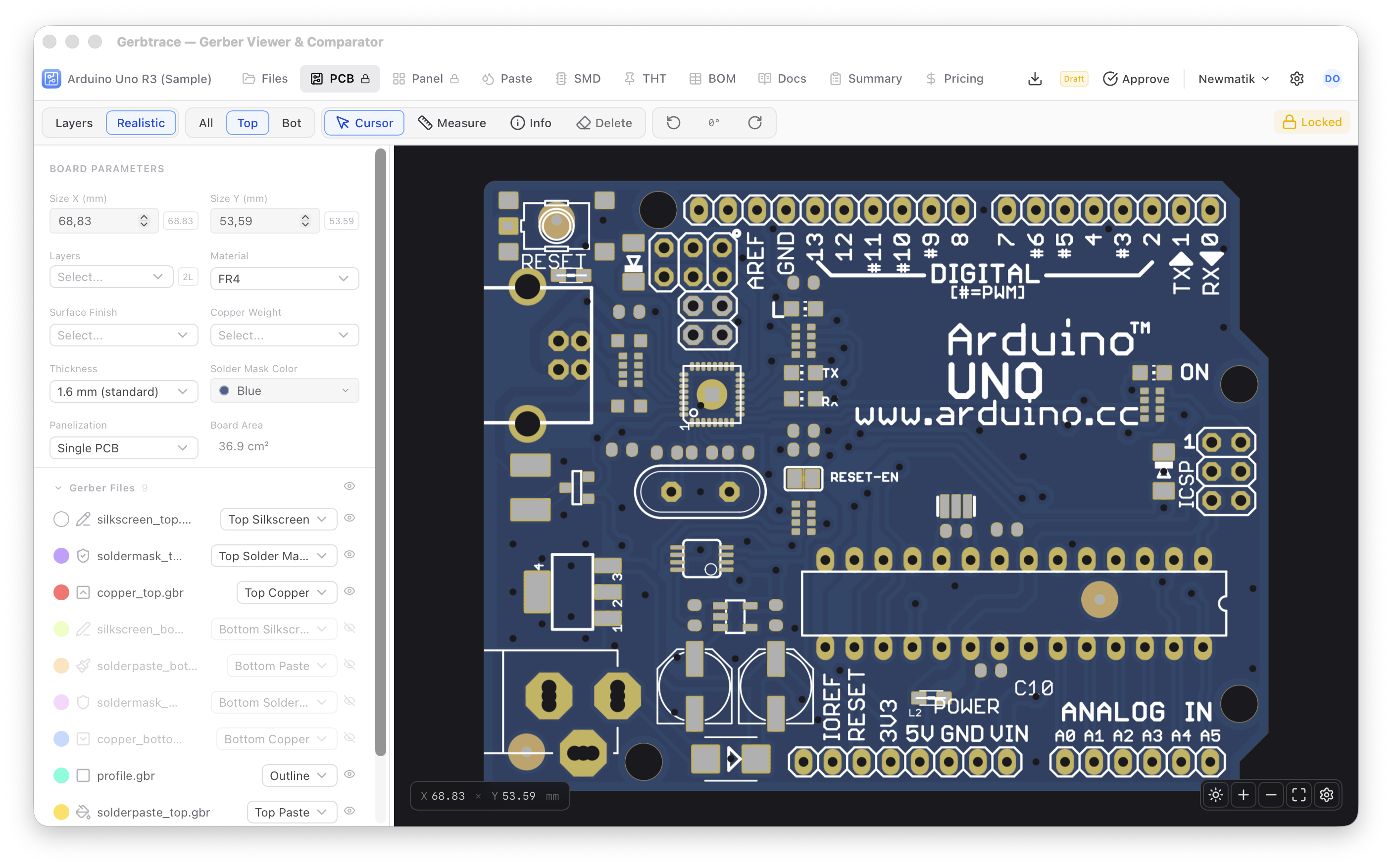 Realistic PCB rendering mode