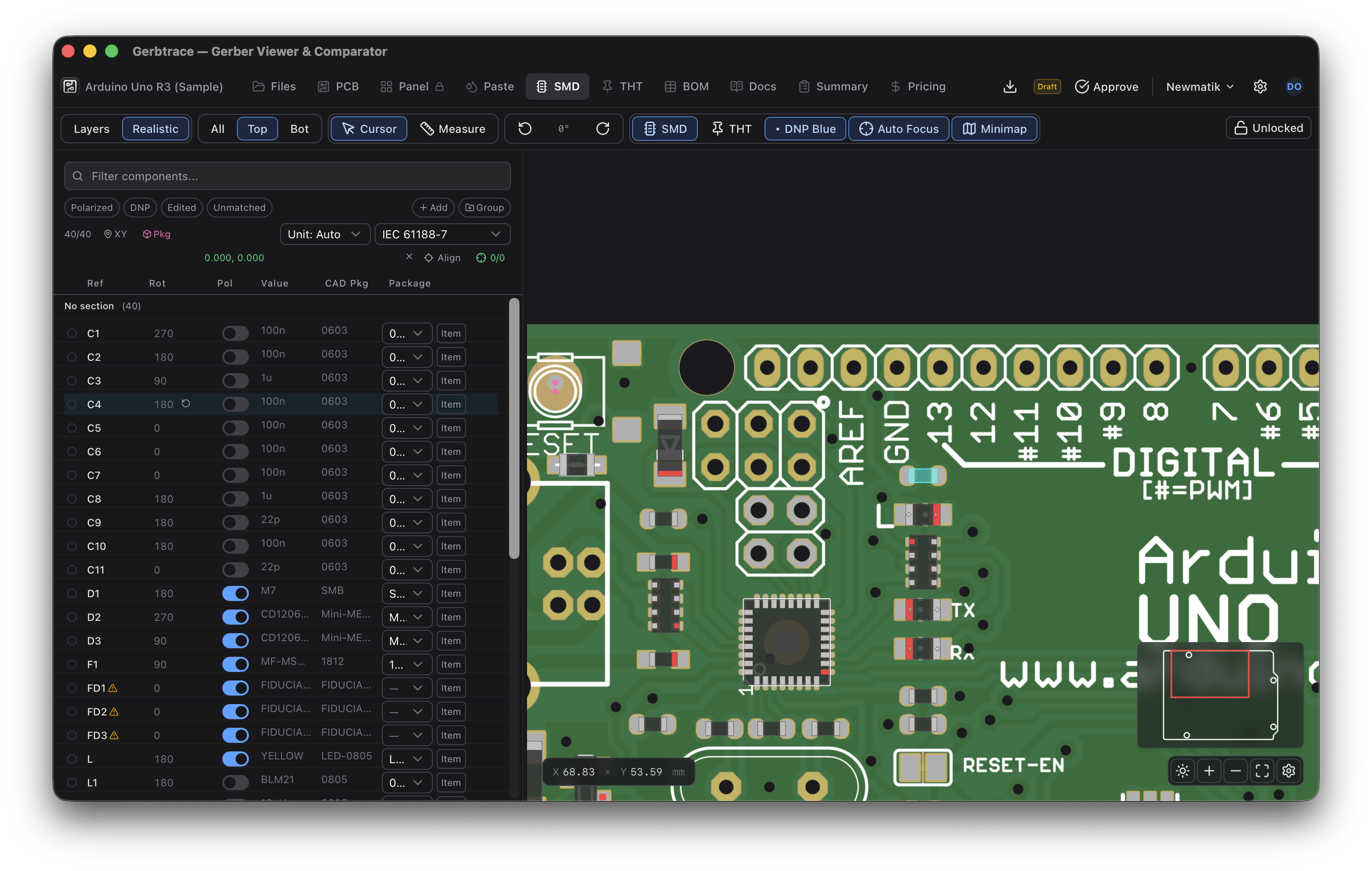 Component highlighted on the board