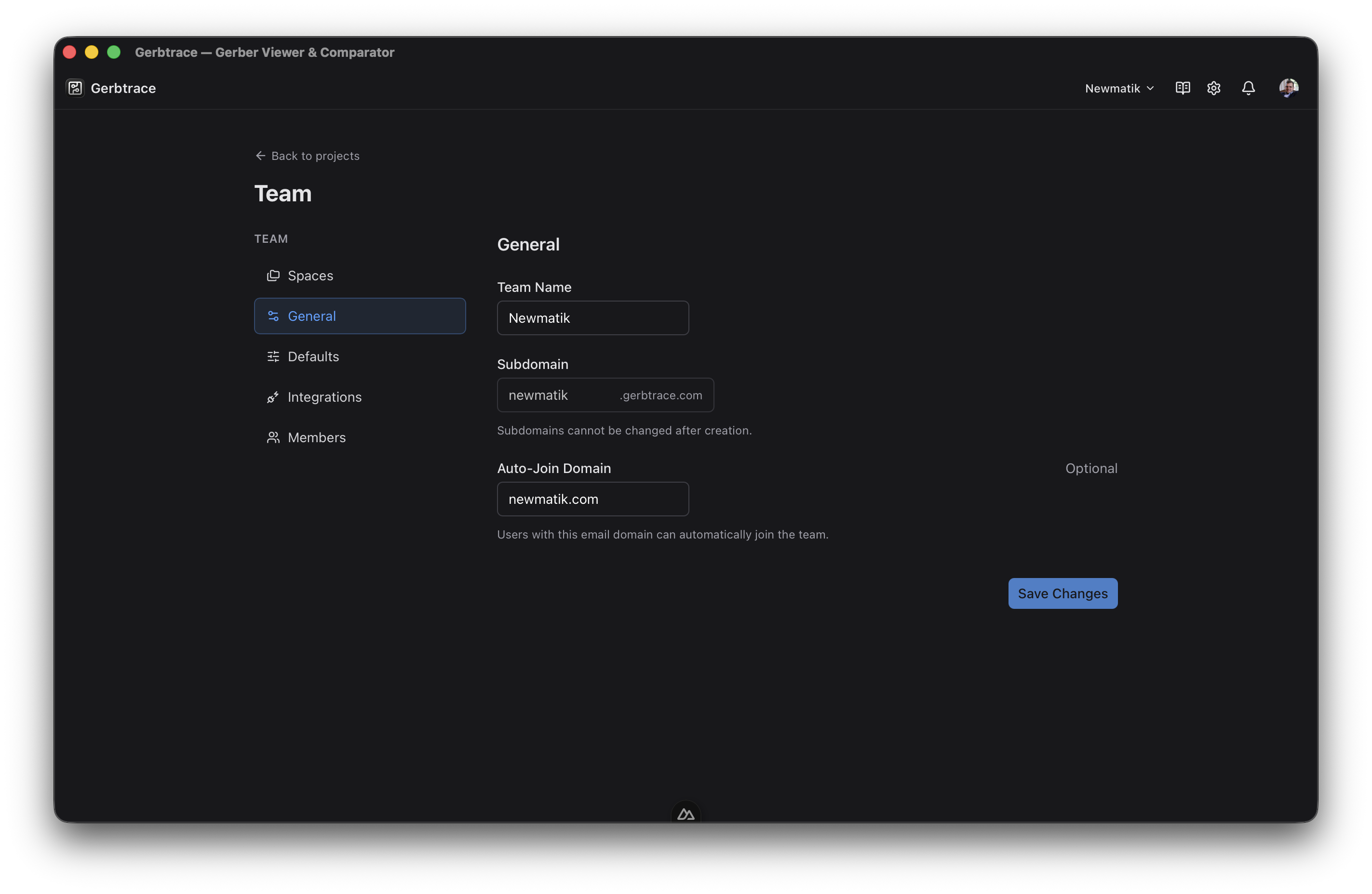 Team Settings page showing the General tab