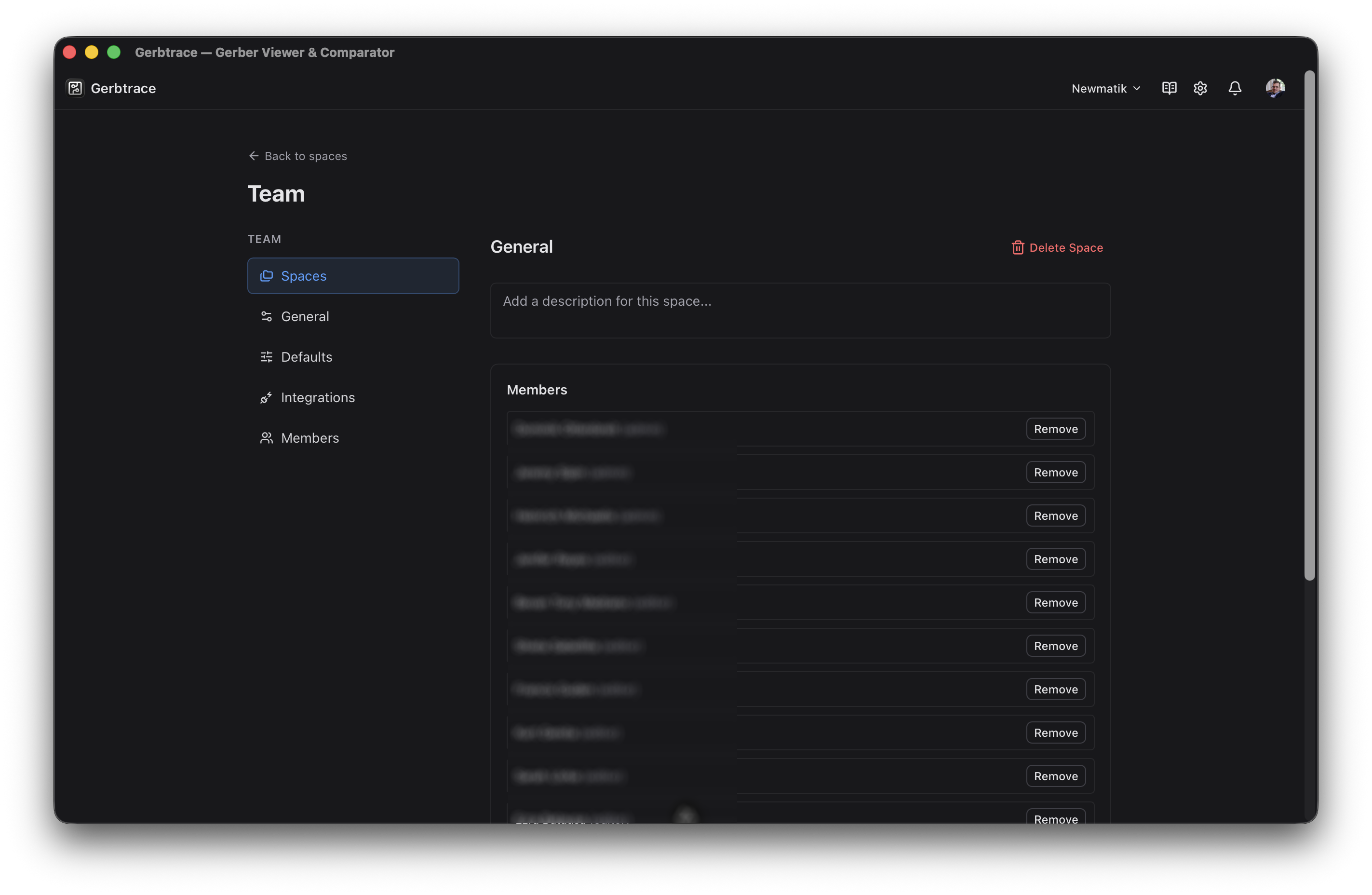 Space detail page with members and guest invitations